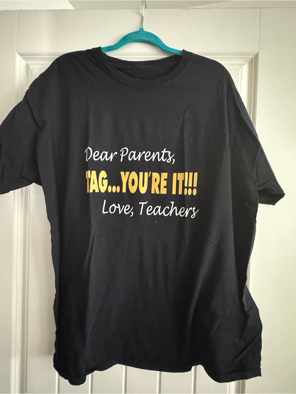 Black Short Sleeve Tee with Yellow & White Text - Teachers Message